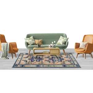 Alfombra Estampada Marrón Claro, Patrón Geométrico Inspirado en los Navajo, Diseño Turco, Alfombra Delgada No Tejida - Product Image 2