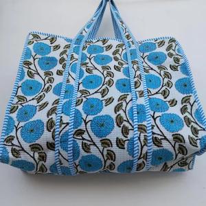 กระเป๋าผ้าพิมพ์ลายบล็อก: กระเป๋าสะพายไหล่ผ้าฝ้ายพร้อมซิปและช่องใส่ของ, กระเป๋าตลาดนำกลับมาใช้ใหม่ทันสมัย, กระเป๋าถือสำหรับผู้หญิง - Product Image 3