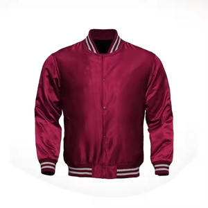 Hot Selling Custom Made Men's Baseball Bomber Varsity Satin Jackets <b>Cool</b> Style Winter Two Tone Body with <b>Belt</b> Closure - Product Image 6