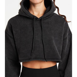 OEM Logo personnalisé polaire fermeture éclair Streetwear sweats à capuche en polyester coton vierge recadrée vintage poids lourd fermeture éclair pour femmes - Product Image 4