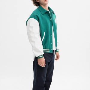 2025 High Street Logo personnalisé veste universitaire à manches en cuir de haute qualité flambant neuf Baseball Bomber Patchwork vestes pour hommes - Product Image 6