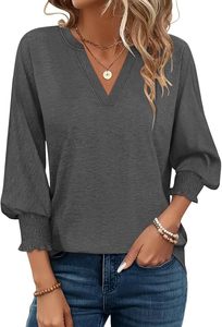 Tops de manga 3/4 con cuello en V para mujer, camisas casuales elegantes, blusa holgada bonita 2025 - Product Image 4