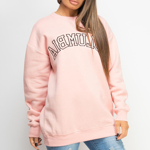 Breathable Custom Pink Round Neckline Women's Embroidered Long Sleeves Sweatshirt Women's Sweatshirt & <b>Workout</b> <b>Hoodies</b> For Women - Product Image 6