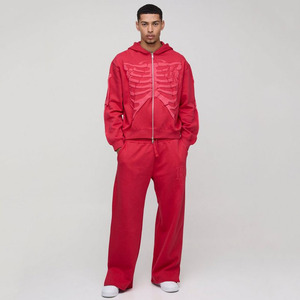 Elegante Sudadera con capucha Pantalones de chándal Jogger Set Cargo Pant Chándal de gran tamaño Skeleton Print Zip Through Chándal con capucha para ropa deportiva - Product Image 1