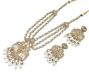 Most Trendy Women <b>Jewellery</b> For Indian Wedding Function CZ Stone Studded With <b>Antique</b> <b>Gold</b> Plated Long Necklace And Earrings Set - Product Image 4