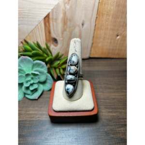 Navajo Crafted <b>Adjustable</b> Sterling Silver <b>Ring</b> with White Buffalo & Natural Stone Gem for Everyday Wear - Product Image 1