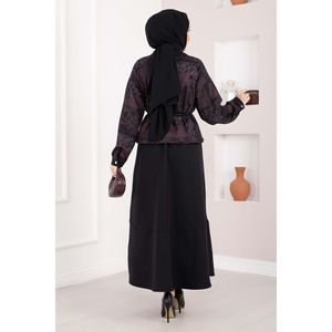 Conjunto de Chaqueta Corta y Falda Corta con Estampado Étnico para Mujer, Traje de Dos Piezas Casual en Crepé Borgoña con Top Corto - Product Image 6