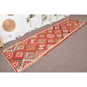 Vintage Rug, 3x10.1 ft <b>Runner</b> Turkish Rug, Herki <b>Red</b> Brown Oriental Rug - Product Image 4