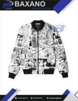 Vestes pour hommes unisexes, veste bomber d'hiver à imprimé manga anime, streetwear, veste zippée, veste de pilote, noir et blanc, graphisme 3D sur le devant