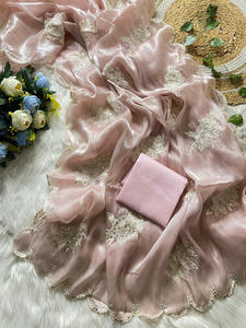 Pure Soft Zimmy Choo Silk Saree Beautiful C-Pallu Embroidery Sequences Thread Work Floral Pattern Cut Work Ethnic <b>Bandanas</b> - Product Image 5