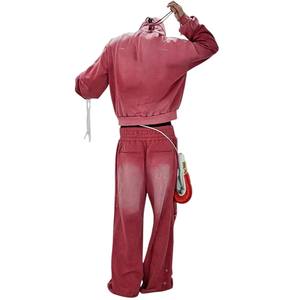 Custom Washed Tracksuit Men's Fashion Heavyweight 100% Cotton Vintage Washed Full <b>Zip</b> <b>up</b> <b>Hoodie</b> Loose Sweatpants Tracksuit Sets - Product Image 2