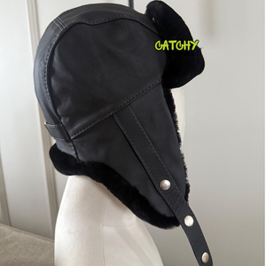 Gorro de Aviador de Piel de Oveja Roja Hecho a Mano, Piel de Oveja Genuina, Cálido, Unisex, para Invierno - Product Image 6