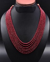 Collier en Corindon Rouge Rubis Facetté Rondelle 7 Brins MM avec Fermoir Réglable, Bijou Exclusif Modèle 000 pour Perles de Stylo