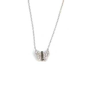 925 Sterling Silver Butterfly Necklace with Round White Crystal Stone Bezel Set Everyday Wear - Product Image 2