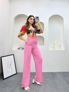 Pantalons pour femmes à jambes larges personnalisés pantalons de style ample taille haute mode décontracté pantalons palazzo à jambes larges printemps et été - Product Image 2