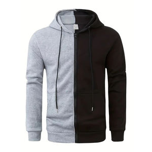 OEM Sweat-shirt à capuche unisexe de haute qualité en molleton de coton bicolore avec fermeture éclair complète et col à capuche imprimé bouffant - Product Image 1