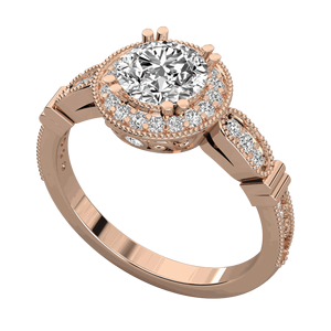 Anillo de Compromiso con Halo y Diamantes Redondos Engastados en Puntas - Product Image 3