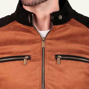 Men's Brown PU <b>Leather</b> Moto <b>Jacket</b> Stand Collar Zipper Closure Regular Fit Autumn Wear <b>Suede</b> Material Men's <b>Leather</b> <b>Jacket</b> - Product Image 5