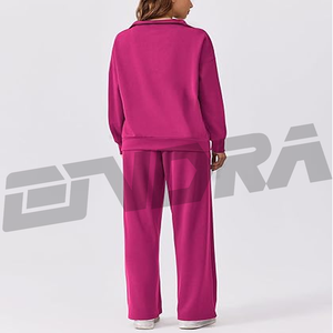 Conjunto deportivo rosa con media cremallera, transpirable, para mujer, diseño ajustado, perfecto para gimnasio, ropa de calle, estilo cómodo para todo el día - Product Image 3