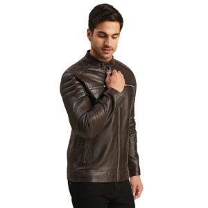 Chaqueta de Cuero Marrón de Lujo para Hombre con Cierre de Cremallera Resistente, Detalles Acolchados y Práctica Chaqueta para Hombre - Product Image 5