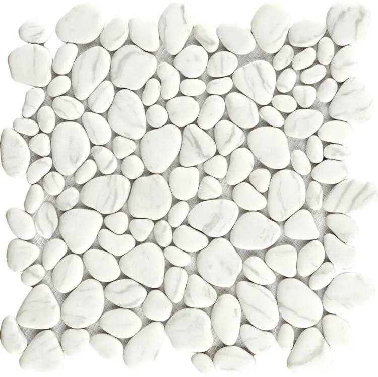 Cina Foshan 300*300 putih Bianco Cararra kerikil kaca daur ulang ubin mosaik