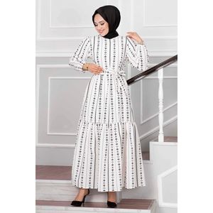 Vestido de lino hijab estampado étnico negro - Product Image 3