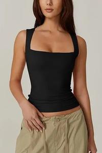 2025 Seaside Vacation Summer New Solid Color Women's <b>Square</b> <b>Neck</b> Sleeveless Double Layer <b>Tank</b> <b>Top</b> Basic Tight T-shirt for Women - Product Image 6