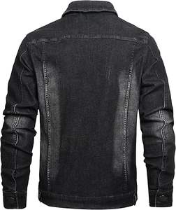Veste en jean classique décontractée pour homme 100% coton coupe ajustée col montant manteau de camionneur avec design déchiré adapté à l'hiver - Product Image 1