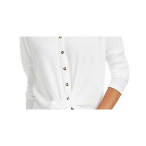 Ultra Flirt Juniors' Casual Winter <b>Thermal</b> <b>Top</b> White Extra Small Size with Tie-Hem and Short Length - Product Image 3