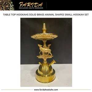 Mini narguilé de table en laiton massif égyptien de qualité supérieure avec des formes d'animaux lourds finition laquée boîte-cadeau de luxe - Product Image 5