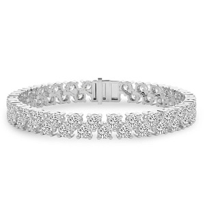 Bracelet tennis double rangée superposé en diamants de laboratoire ronds 3 carats, couleur F-G, pureté VS, 112 diamants, or massif 14K, éclat intense - Product Image 3