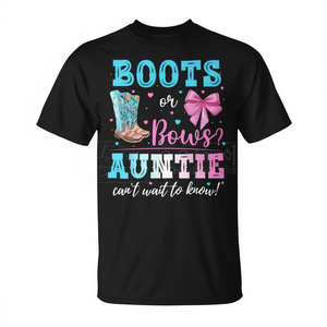 Camiseta para revelación de género de la tía, con diseño de botas o lazos, para anuncio de baby shower - Product Image 2