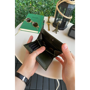 Eretna-กระเป๋าสตางค์ผู้ชายหนังแท้สีเขียวพร้อมช่องใส่เหรียญงานฝีมือระดับสูง - Product Image 3