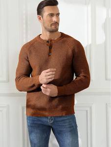 Pull Henley à manches longues décontracté pour hommes avec texture gaufrée et décoration de logo - Product Image 2