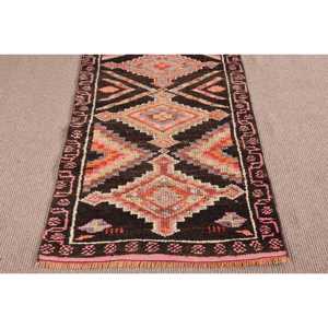 Turkish Runner Rug 2.7x9.6 ft, <b>Brown</b> Pink Camouflage Rug <b>Wool</b> - Product Image 5
