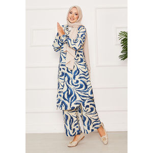 Navy Blue Full-Length Button-<b>Down</b> Crepe Two-Piece Casual Set XL Size Elasticated Sleeves Minimum Order 2pcs - Product Image 3