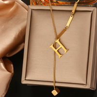 Collier avec pendentif lettre A-Z en acier inoxydable plaqué or 18 carats avec chaîne à maillons, bijoux tendance pour femmes