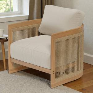 Sofá de Jardín Moderno de Lujo en Madera de Teca Maciza, Sillón de Exterior con Cuerda Tejida a Mano y Cojines Impermeables para Villa, Hotel, Resort, Patio - Product Image 1