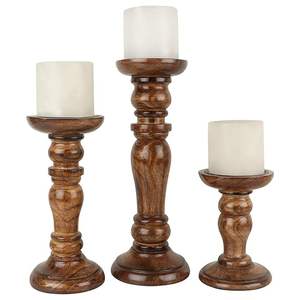 Handcrafted Traditional Farmhouse <b>Wooden</b> Candle Holders Set Rustic Home Decor Carved Wood <b>Candlesticks</b> for Wedding Table Table - Product Image 1
