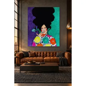Fida, fille tachetée avec un papillon sur fond violet et vert, impression sur toile - Product Image 2