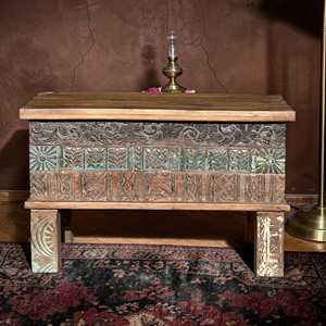 Antique Luxury Carved Wood Dowry Chest <b>Rustic</b> French Indoor Furniture for Home Bar or Living Room - Product Image 2