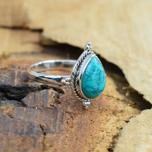 Women's 925 Sterling Silver Boho Style Bezel Setting <b>Turquoise</b> Gemstone Wedding <b>Ring</b> Trendy Handmade Gift - Product Image 4