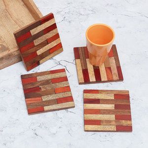 Venta al por mayor de posavasos cuadrados de madera marrón patrón a cuadros para tazas de té posavasos de mesa de madera a granel, esteras de bebida para bebidas frías y calientes - Product Image 1