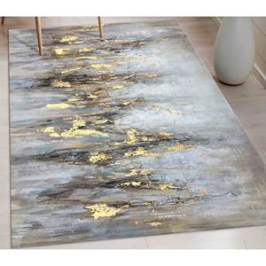 Tapis abstrait avec accents dorés : Tapis moderne antidérapant, Tapis imprimé, Tapis en chenille - Product Image 1