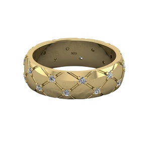 Anillo de Fiesta para Mujer de Plata 925 Maciza con Baño de Oro Vermeil, Diseño Solitario Eternity, Engaste de Púas, Banda Ancha y Micro Diamantes de Circonita Cúbica, el Más Vendido - Product Image 1