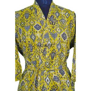 Peignoir Kimono Kantha de Luxe de Qualité Supérieure pour Femme, Élégant, Long, Fait Main, Vêtement de Nuit d'Été 100% Coton Premium - Product Image 4