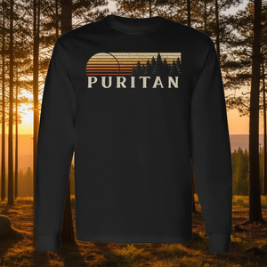 T-shirt a maniche lunghe Puritan Vintage Sunset Evergreen Design retrò unisex taglia adulto - Product Image 3