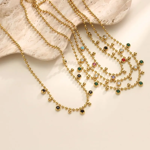 Collar de Cadena con Cuentas de Vidrio Coloridas de Moda, Chapado en Oro de Acero de Titanio, Cadena de Acero Inoxidable 304 para Joyería de Moda - Product Image 1