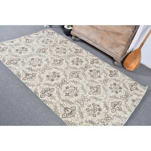 Tapis turc Vintage 4x6,7 pieds Beige marron fait à la main en laine grande surface Patchwork Design pour chambre d'adolescent Rectangle couloir Latex soutenu - Product Image 4