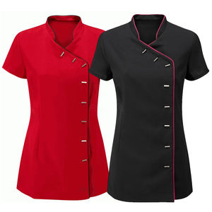 Conjuntos de uniformes elegantes para mujer, mezcla de algodón y mezclilla, para uso hospitalario, spa y belleza, túnica de manga corta, ropa de trabajo, con detección de agujas, sin costuras - Product Image 2